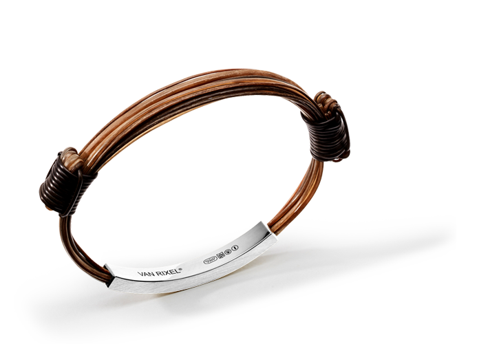 Een luxe, High End 950 Platina heren- of dames-armband, handgemaakt met exclusief bruin Olifantenhaar en schuifknopen - Small